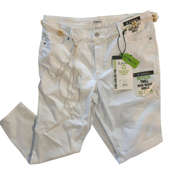 Size 16 White High Waist Ankle Pants with Cord Belt by D Jeans Recycled Twill - Picture 1 of 13